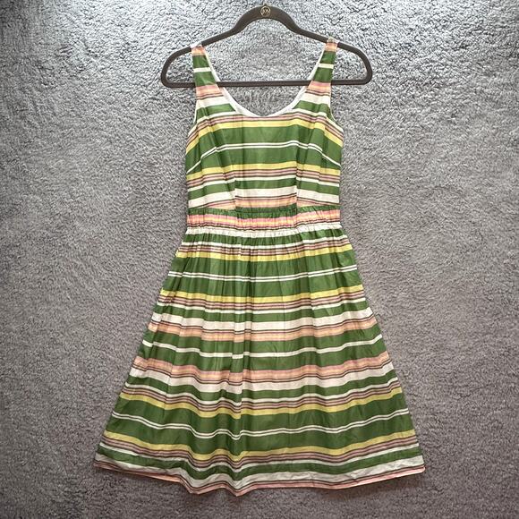 Boden Dresses & Skirts - Boden Women's Size 2R Sleeveless Dress Green Pink Stripes Lined Pockets Casual